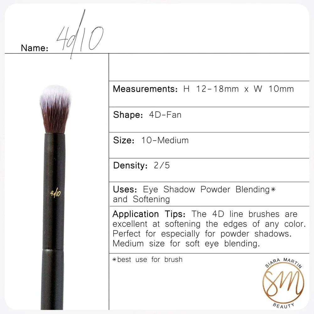 Siara Martin Beauty 4d/10 Fan Brush Eyeshadow Powder Blending Softening Synthet